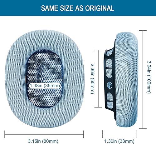 Miniatura 7 de GEVO Almohadillas de repuesto mejoradas para auriculares Apple AirPods Max, almohadillas de cuero de proteína, almohadillas para los oídos con Azul