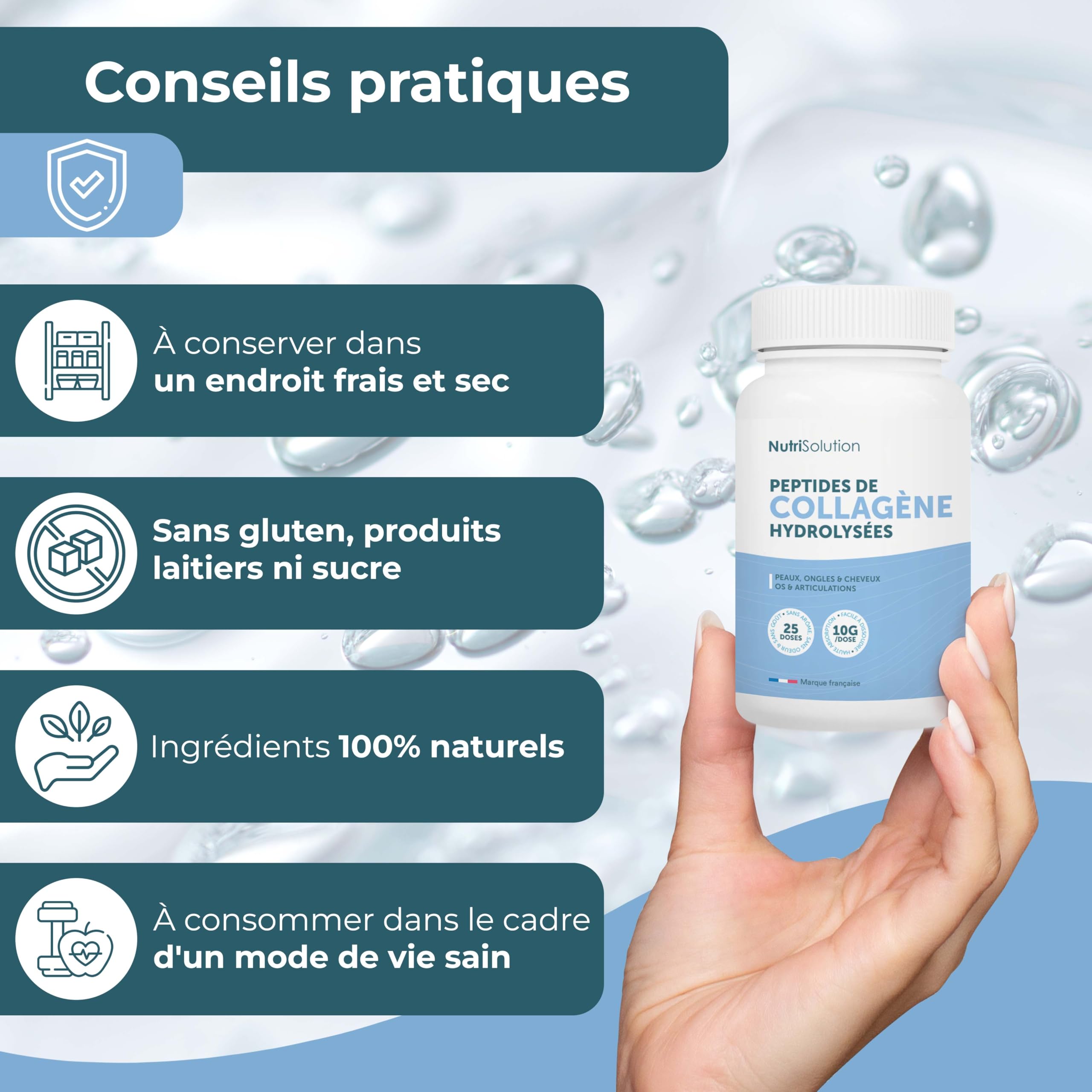 NutriSolution Peptides de Collagène Hydrolysé - Collagène Bovin Type I & III Nourri à l'Herbe pour Peau, Cheveux, Ongles, Articulations & Os - Sans Saveur, Sans Sucre, 25 Doses - Fabriqué en Suède (3)