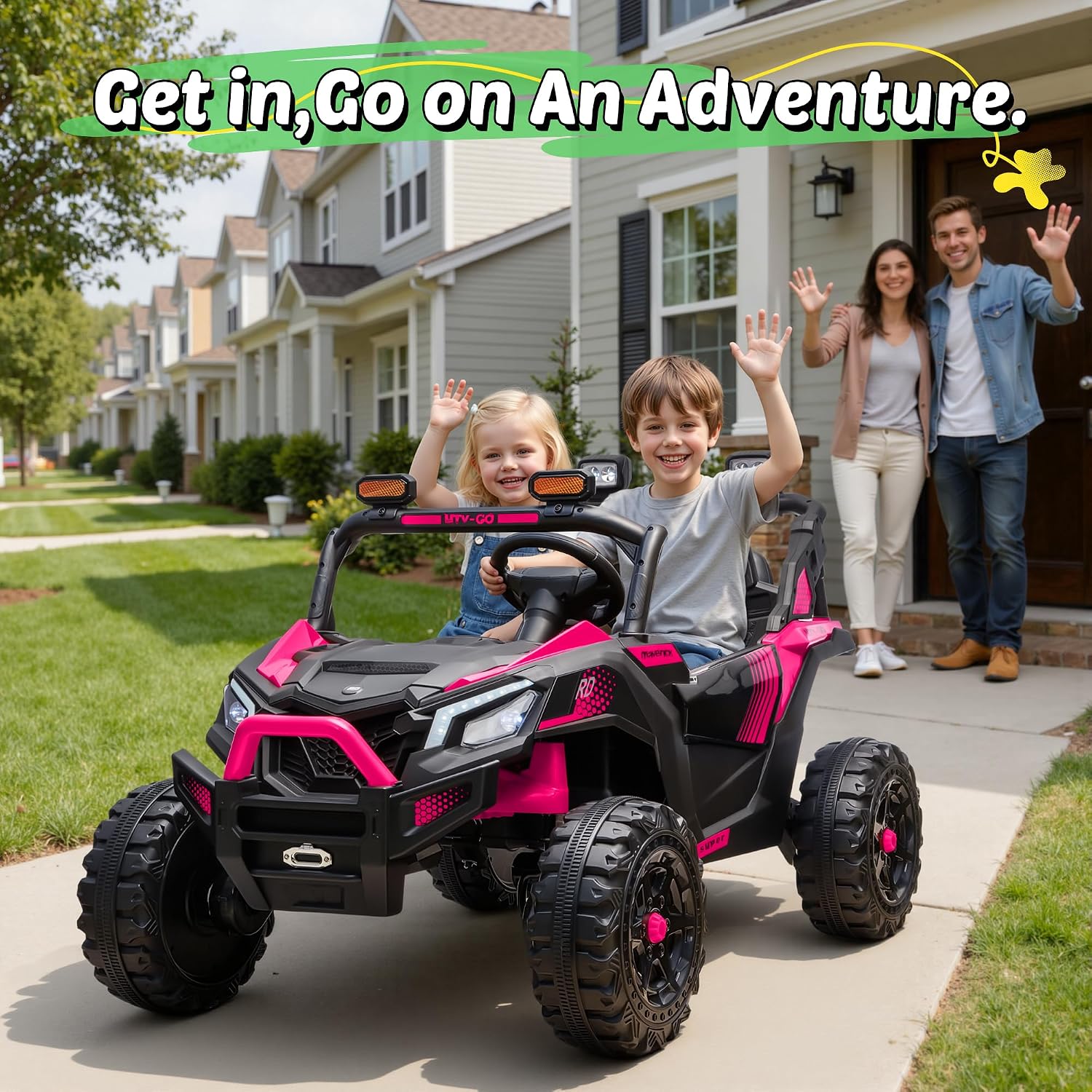 24V Ride on Car 2 Seater Ride on UTV w/4X200W Motor, Gift Flower, Remote Control 24 Volt Ride on Toy Cars for Big Kids, Birthday Gift, Pink