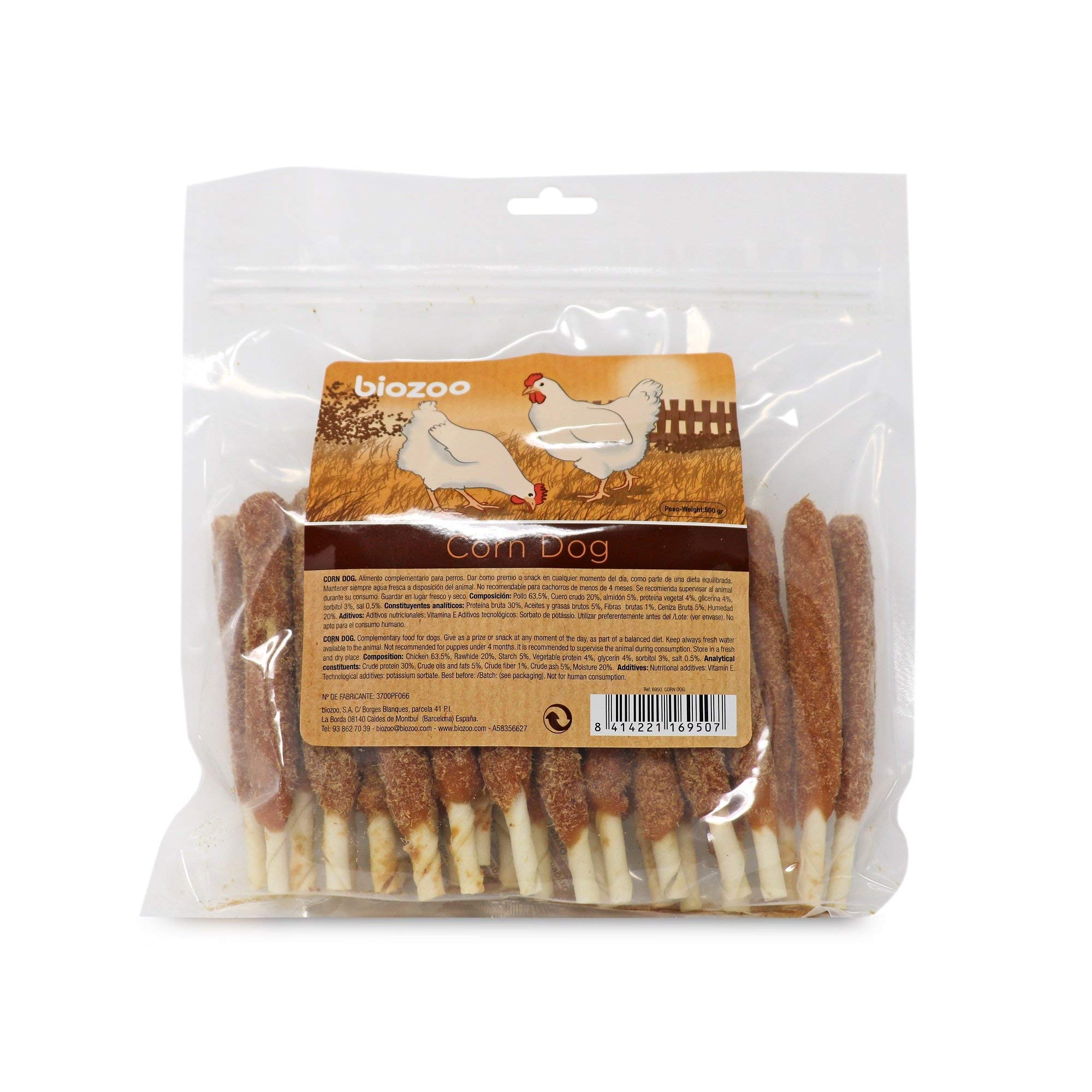 Biazoo Perrito Empanado 500 grs Snacks para Perros Apto para Todas Las Razas y tamaños. Snack Altamente digerible y con Alto Contenido en proteína.