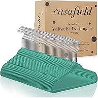 Vista 4 de Casafield 50 perchas de terciopelo para bebé, tamaño de 11 pulgadas para ropa de bebés y niños pequeños, color verde azulado