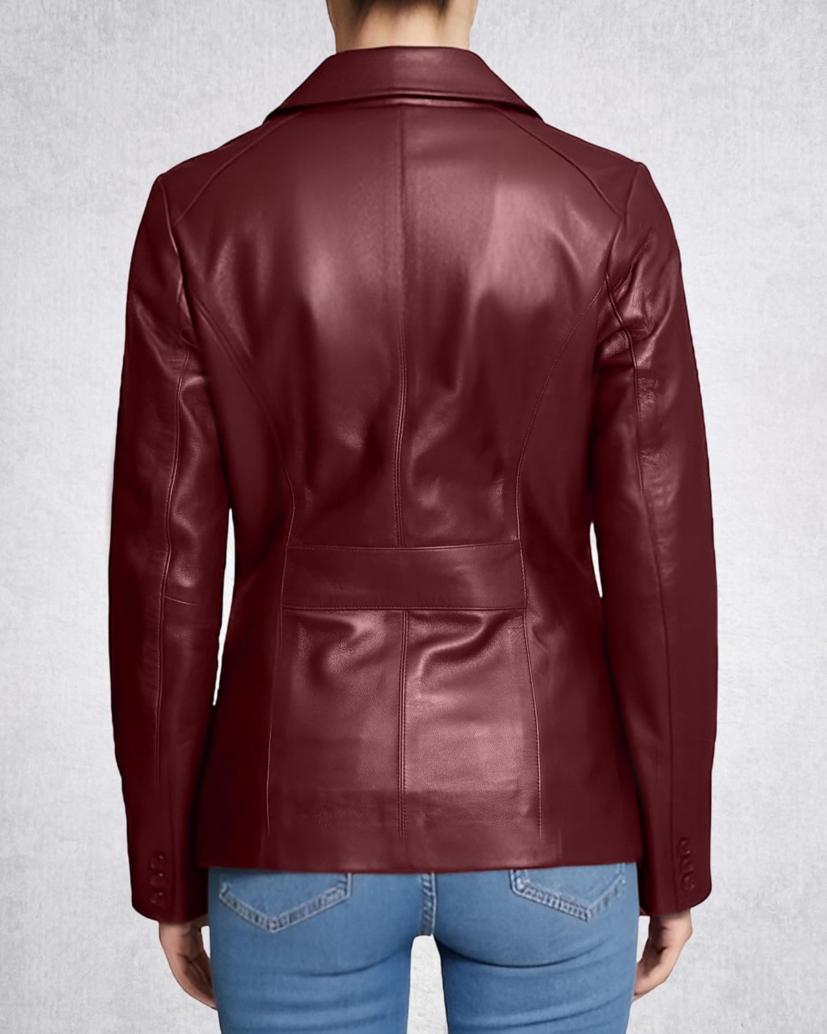 Lambskin Leather Blazer Women – Premium Women Leather Jacket with Notched Lapel, Long Sleeves, Flap Pockets