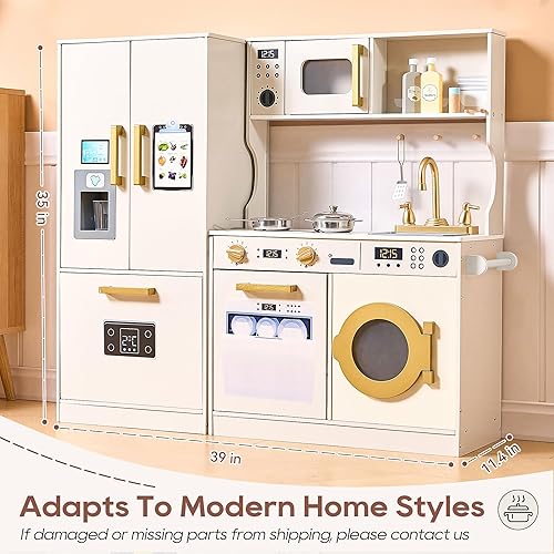 Miniatura 5 de Juego de cocina para niños con diseño realista, cocina de lujo con armarios de almacenamiento extendidos, cocina de juguete para niños pequeños con