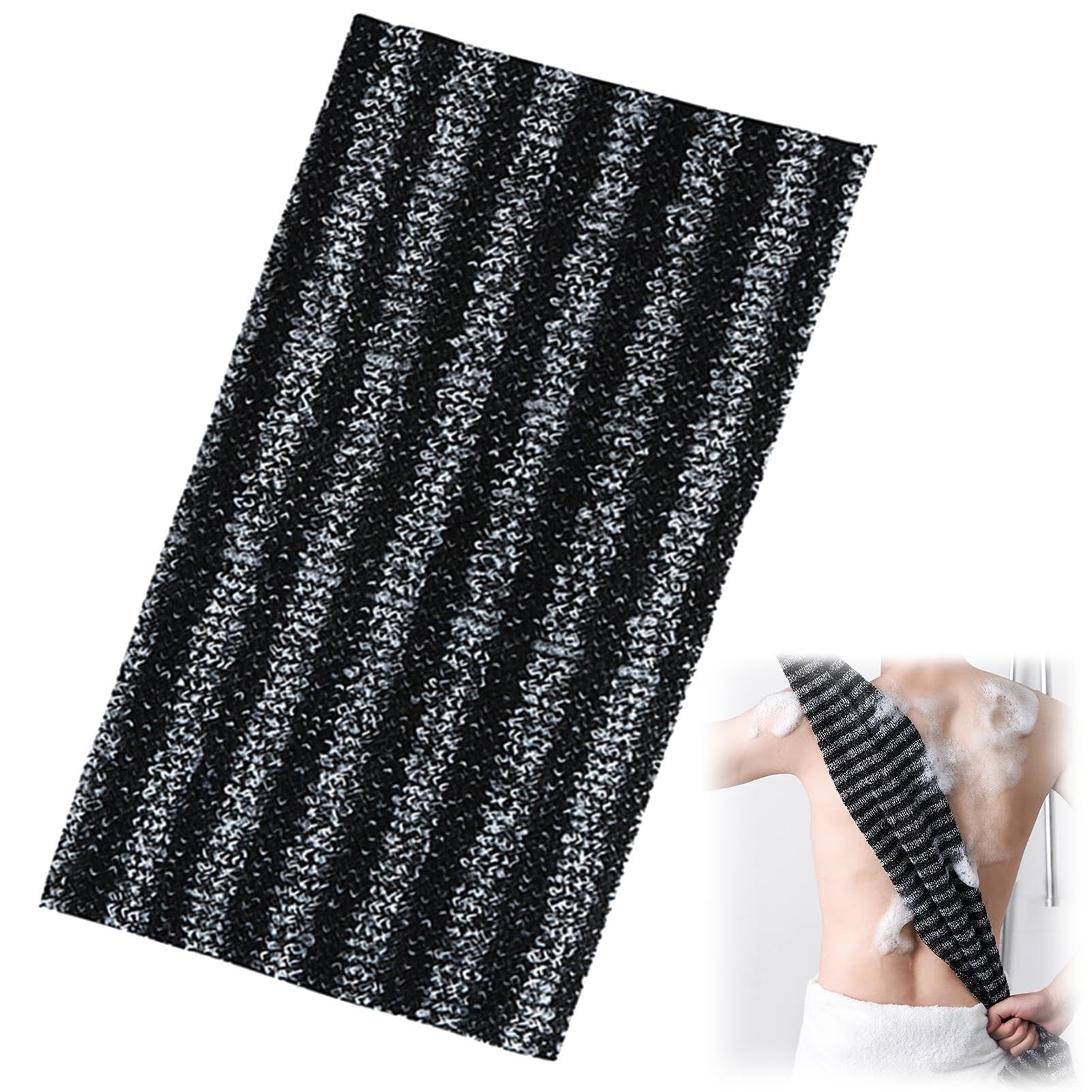 Exfoliating Washcloth Extra Long Exfoliating Towel, Back Scrubber, Japanese Bath Wash Scrub Cloth, Dead Skin Cell Remover for Men Women for Body Cleaning & Massage(Black)