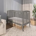 Dream On Me Taille complète 2-in-1 Lit bébé pliant en acier gris, Roues de verrouillage, Plions à plat pour le stockage, Livré avec garde-dents, Finition non toxique