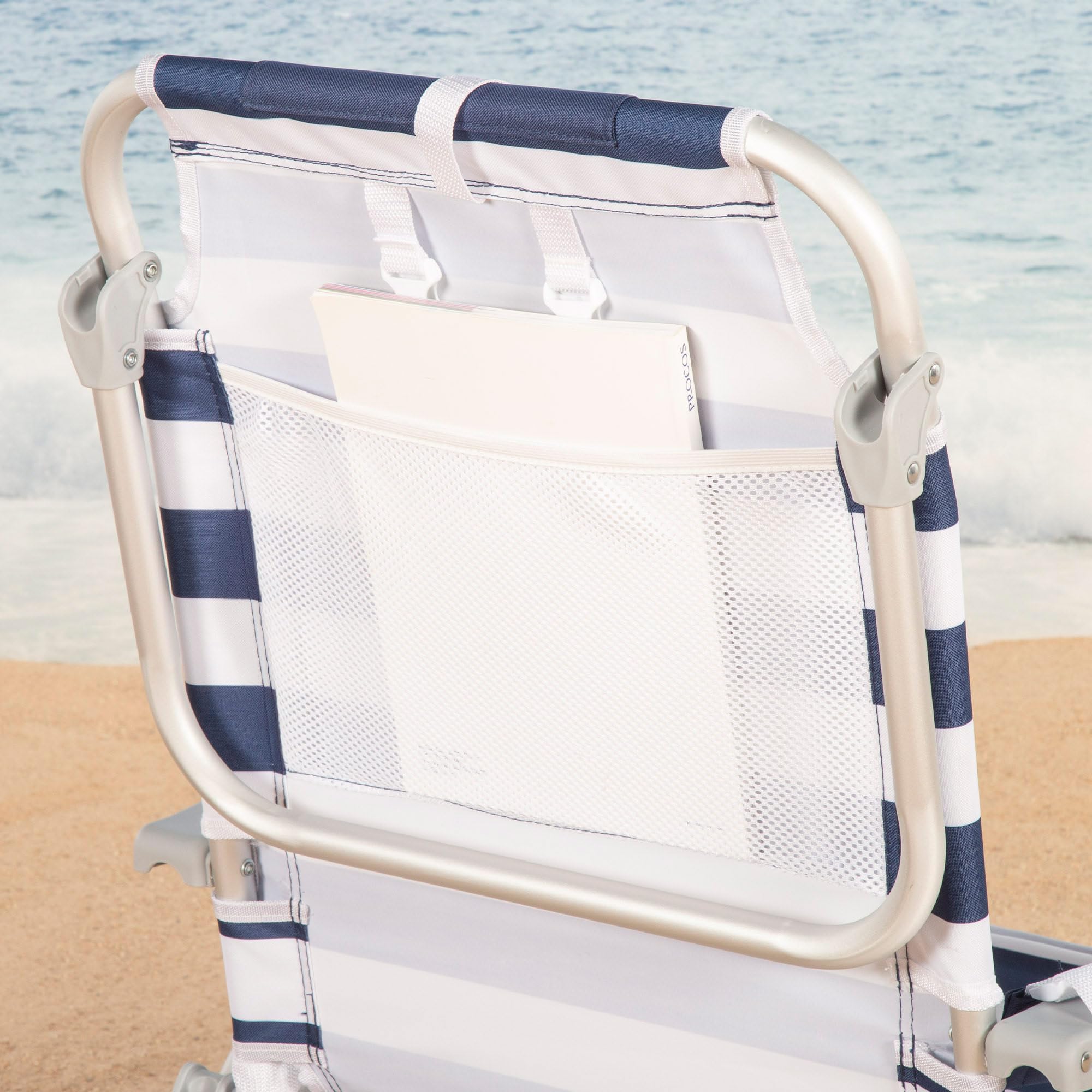 AKTIVE Pack 2 sillas Playa, 48x58x80 cm, 5 Posiciones, Rayas marineras, Peso soportado por Silla 110 kg, Cojín, Bolsillos, Posavasos Laterales, Nevera incorporada, Asas Mochila (85540)