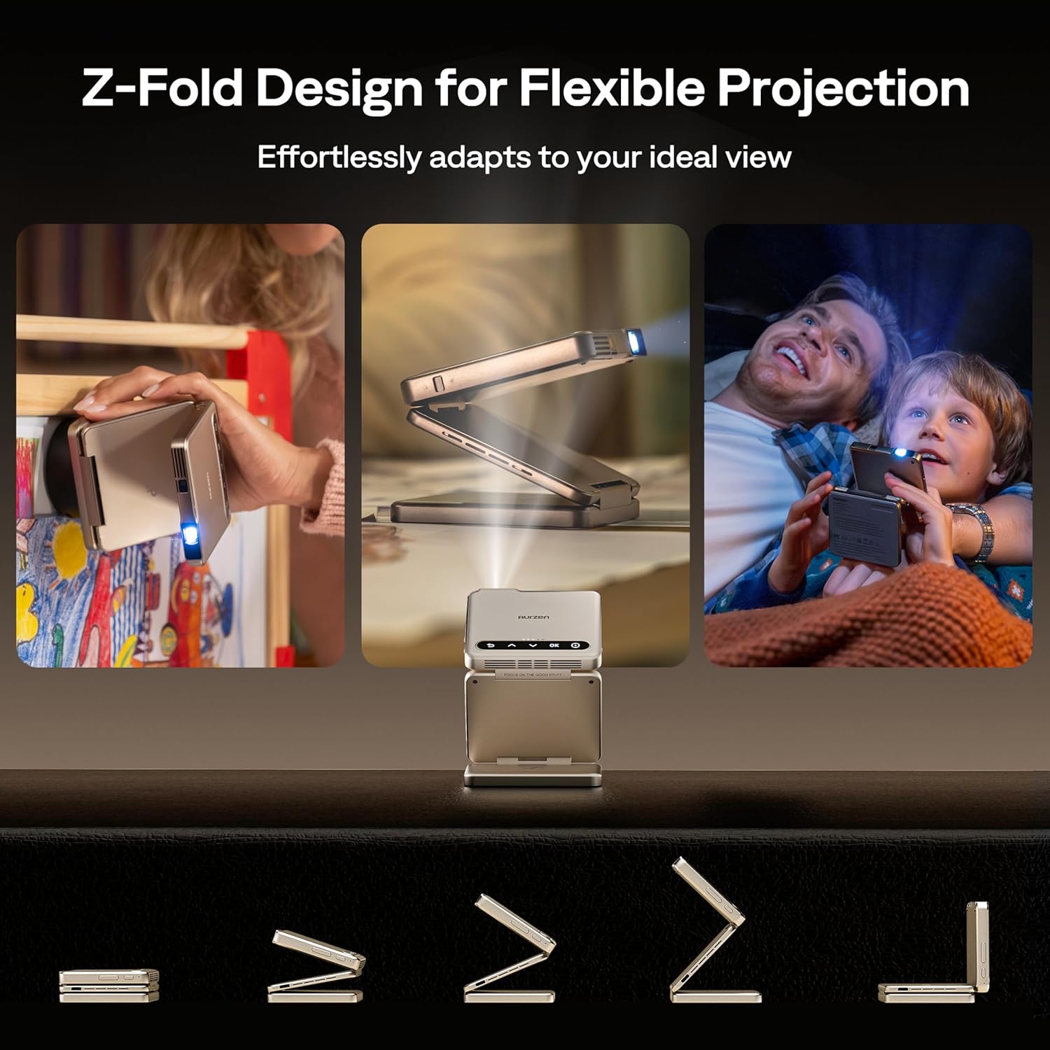 Aurzen One-Click Mini Projector: Z-Fold Design for Flexible Projection
