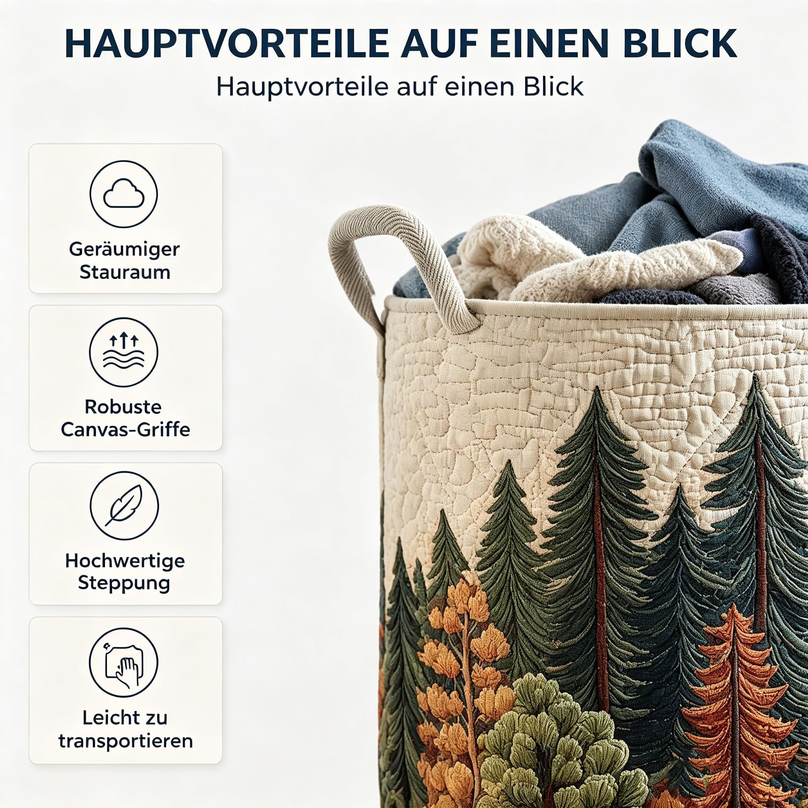 Wäschekorb Schäfchenwelt, Gesteppter Wäschekorb Schafe mit Griffen, Zusammenklappbarer Wäschekorbs Boho aus Weichem Stoff, Groß für Kinderzimmer, Kleidung & Spielzeug，Style 9：L：20"X28"