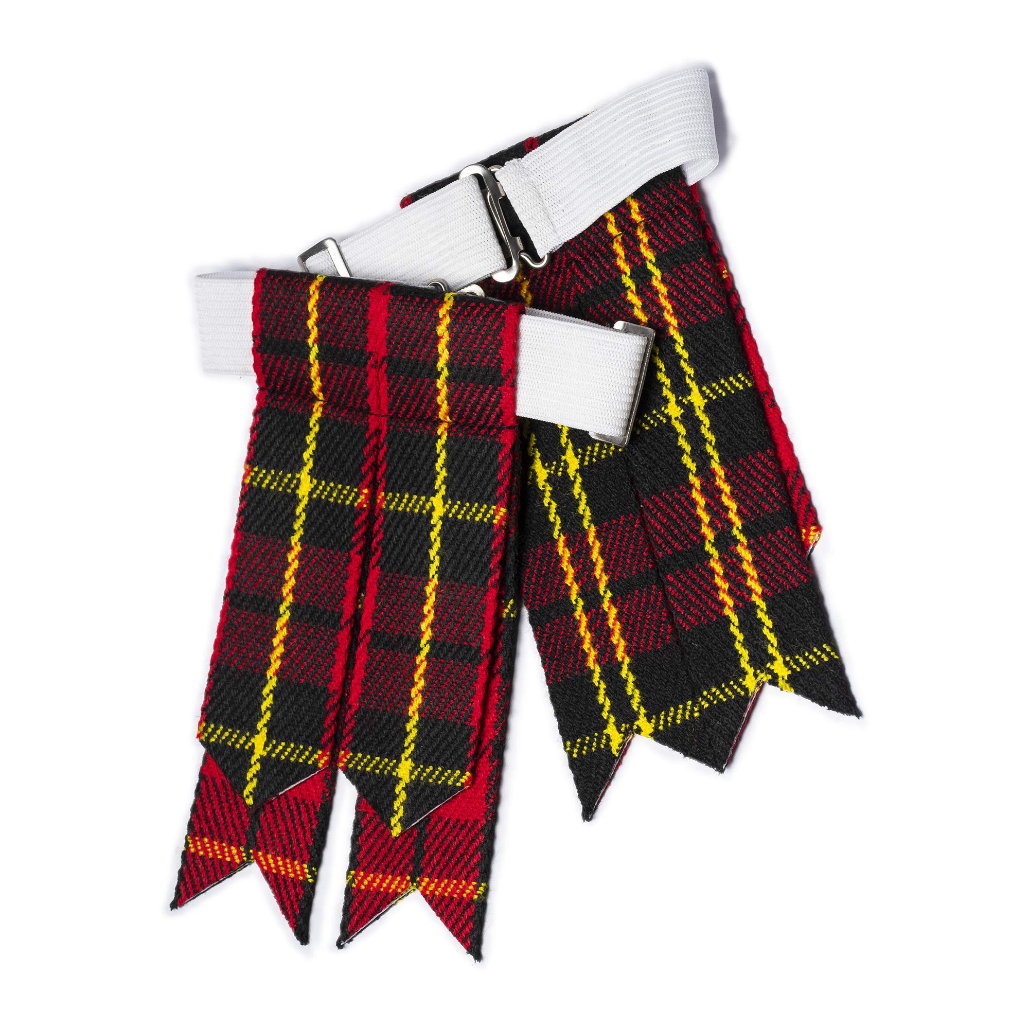 YAS Kilt Flashes for Men with Heavy Buckle Adjusters, Plain & Tartan Socks kilt Flashes/Acrylic Wool Garter Pointed (Wallace)