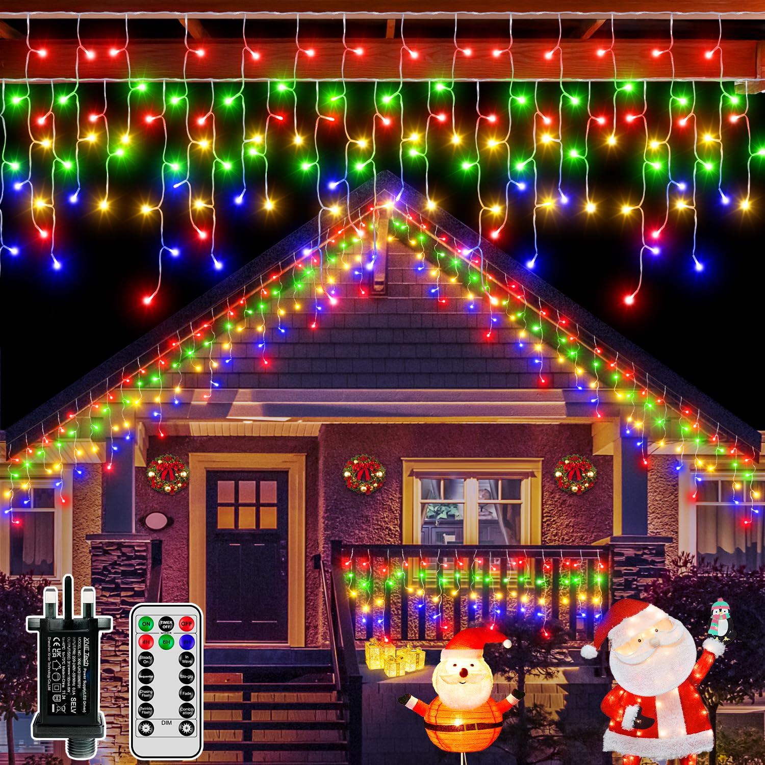 Hopexy Icicle Outdoor Christmas Lights, 216 LEDs 7.3m Waterproof Connectable Outside Fairy Light Mains Powered