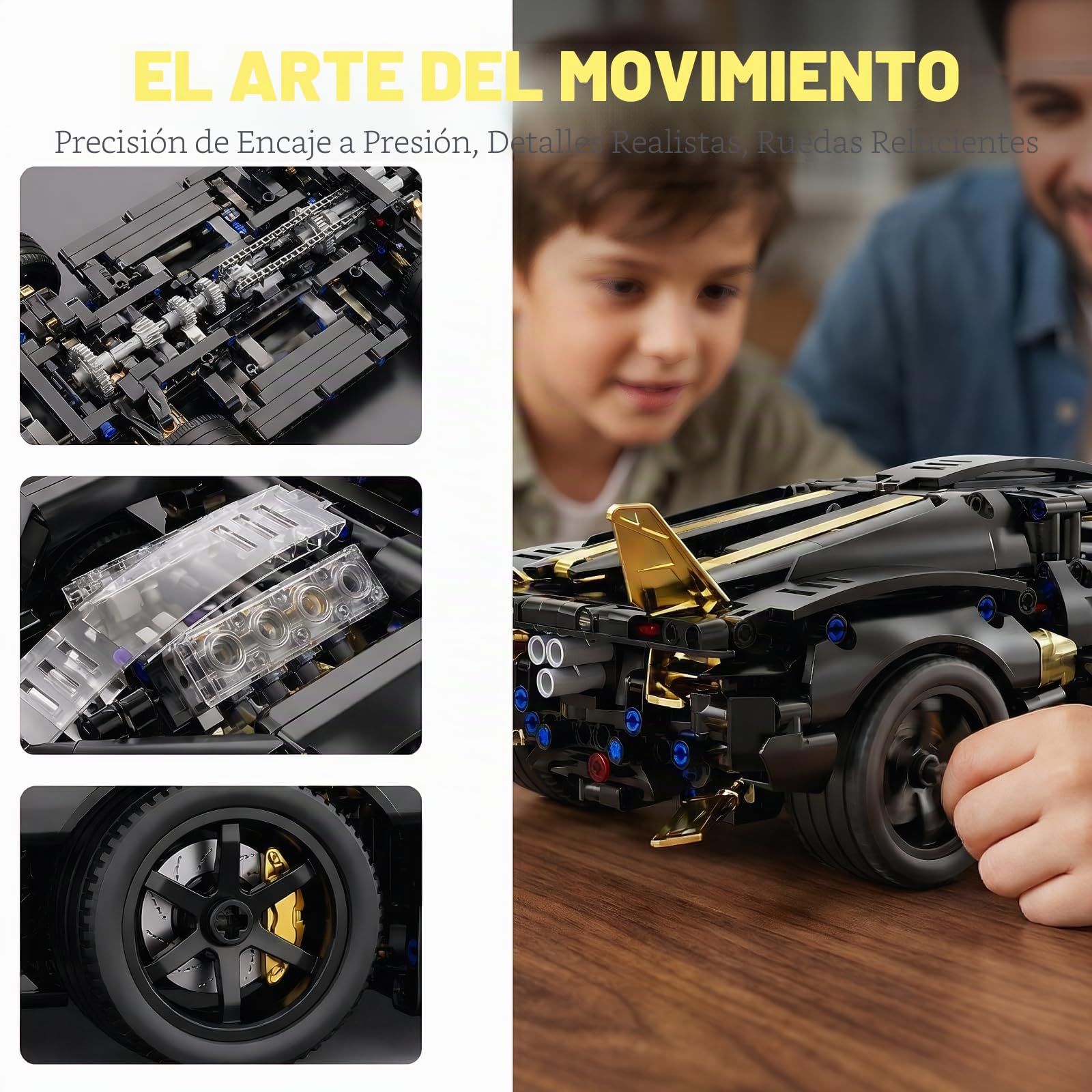 Coche RC, Coche teledirigido, 1:14 con LED Modelo Kit | coche RC: luces delanteras y traseras con sistema de potencia integrado; montaje en familia, conducción interior, exposición