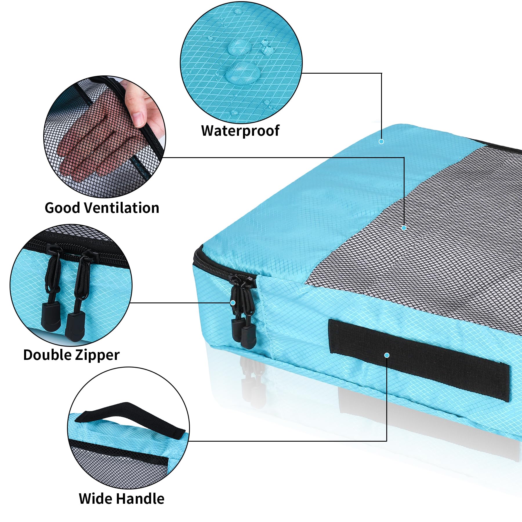 Set 7 Packing Cubes Per Valigia - Organizzatore Viaggio Con Sacchetti Compressione | Blu Impermeabile - Foto 14