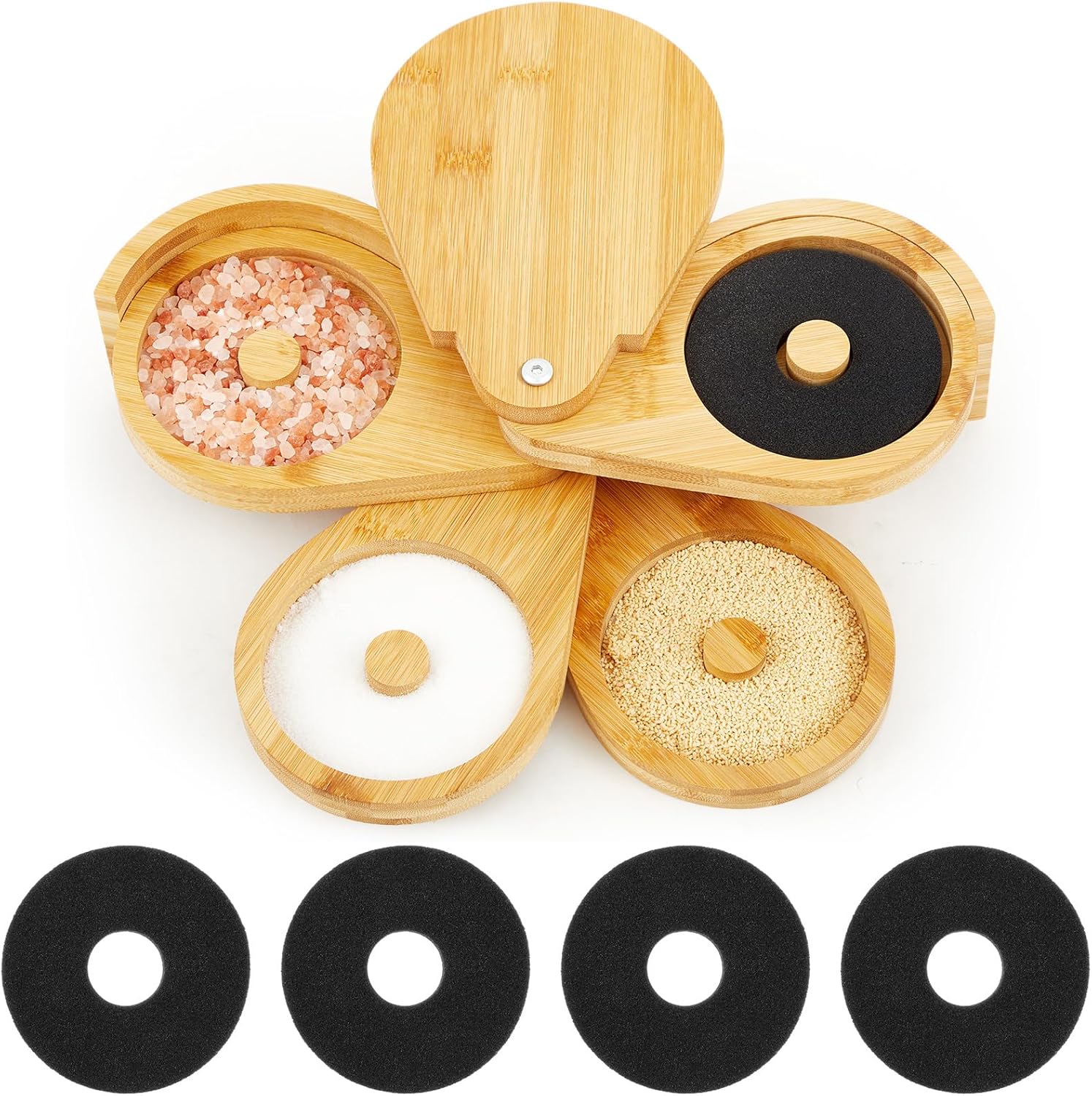 Mifoci Acacia 5 Tier Margarita Salt Rimmer Set Salt and Sugar Glass Rimmer Set with Lid and 5 Sponges Home Bar Accessories for Cocktails Drinks House Party Bartender Supplies