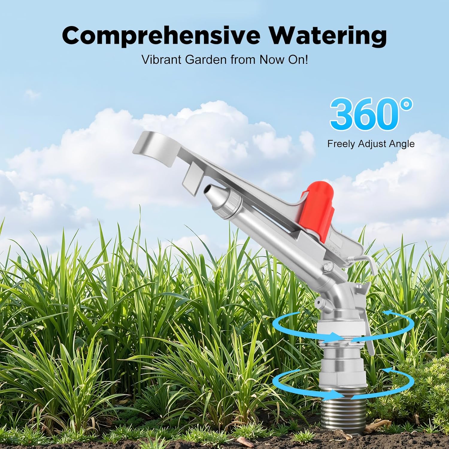 2‘’ Agriculture Irrigation Sprinkler, 360°Adjustable Rotation Speed Zinc Alloy Watering Sprayer Gun, Dual Spray Nozzles Large-Area Watering Impact Sprinkler for Farms, Orchards, Forestry