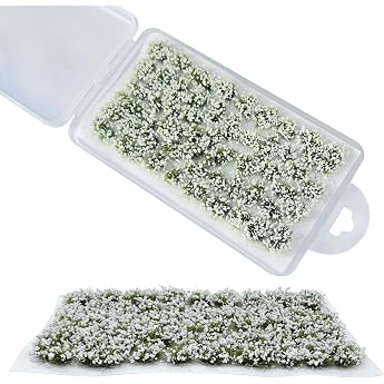Woohome Miniature Colourful Flower Cluster Multi Sizes Static Grass Tuft Model Grass Tufts Flower Vegetation Groups Static Grass Tufts for DIY Model Train Landscape Railroad Scenery White