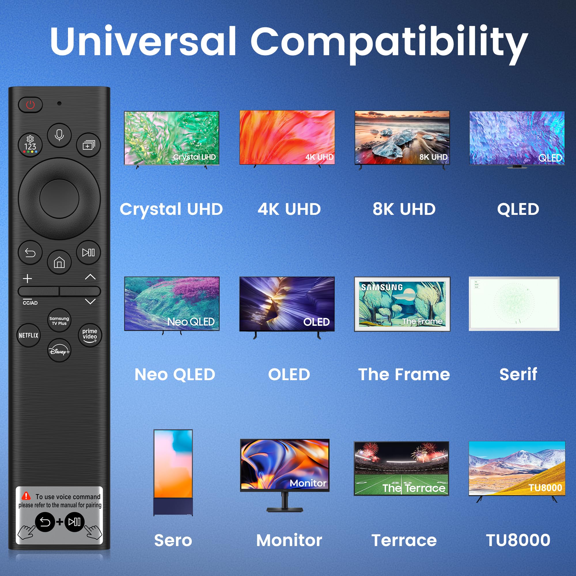 Telecomando vocale solare per TV Samsung, telecomando ricaricabile USB-C per Smart TV Samsung BN59-01385A 2025-2018