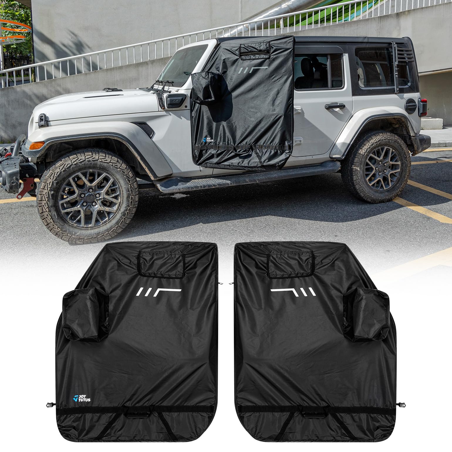 JOYTUTUS Hard Door Storage Bags Compatible with Wrangler CJ YJ TJ JK JL 2-Door 1976-2025, Hard Door Protector for Gladiator JT 2020-2025, Doors Cover with Mirror Storage Bag
