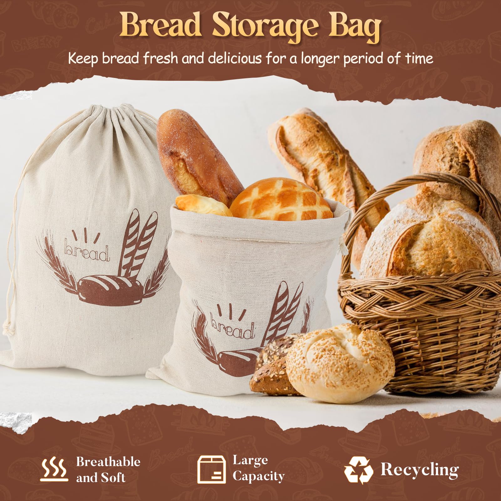 Lot De 4 Sacs À Pain, À Légumes, En Lin, Réutilisables, Pour