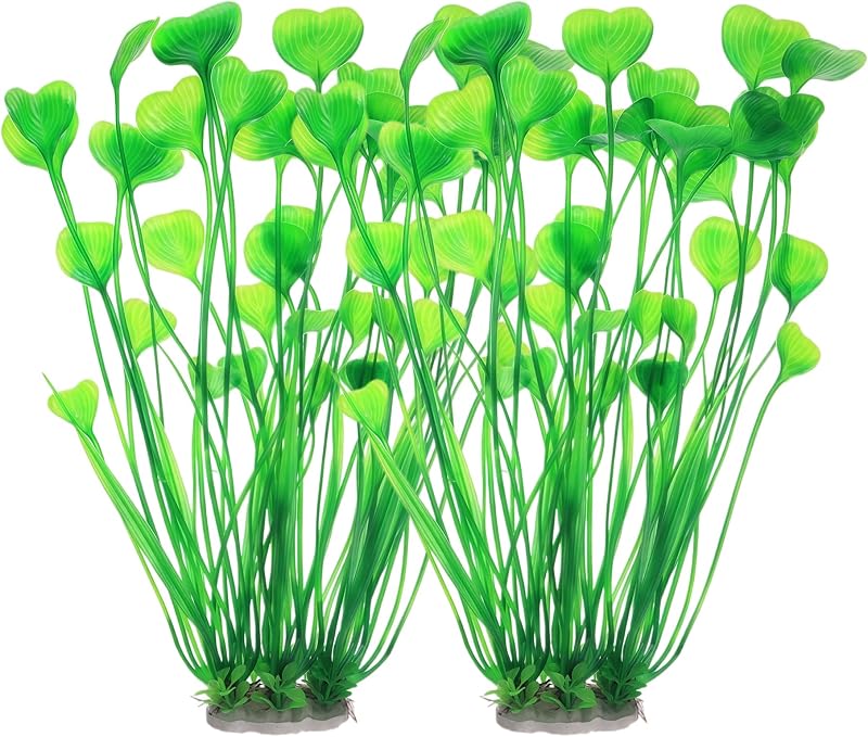 Plantas Artificiais para Aquário com Base de Cerâmica, Verde, Modelo A3GN, 2 Unidades