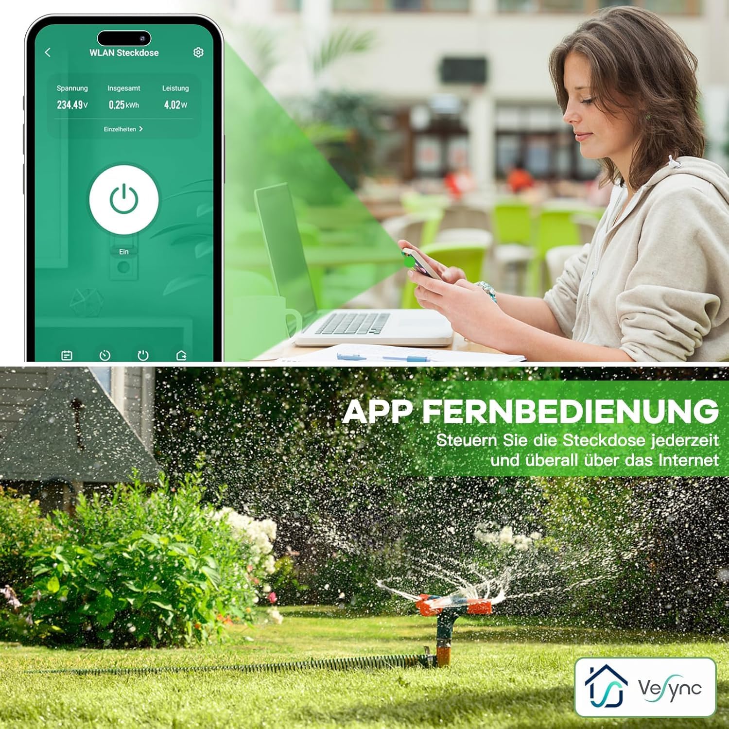 GreenSun WLAN Steckdose Outdoor – Smart Life App, IP44 wetterfest, Zeitschaltuhr, Strommessung, Sprachsteuerung für Alexa & Google Home, 16A, 2,4GHz – ideal für Garten, Terrasse, Balkon