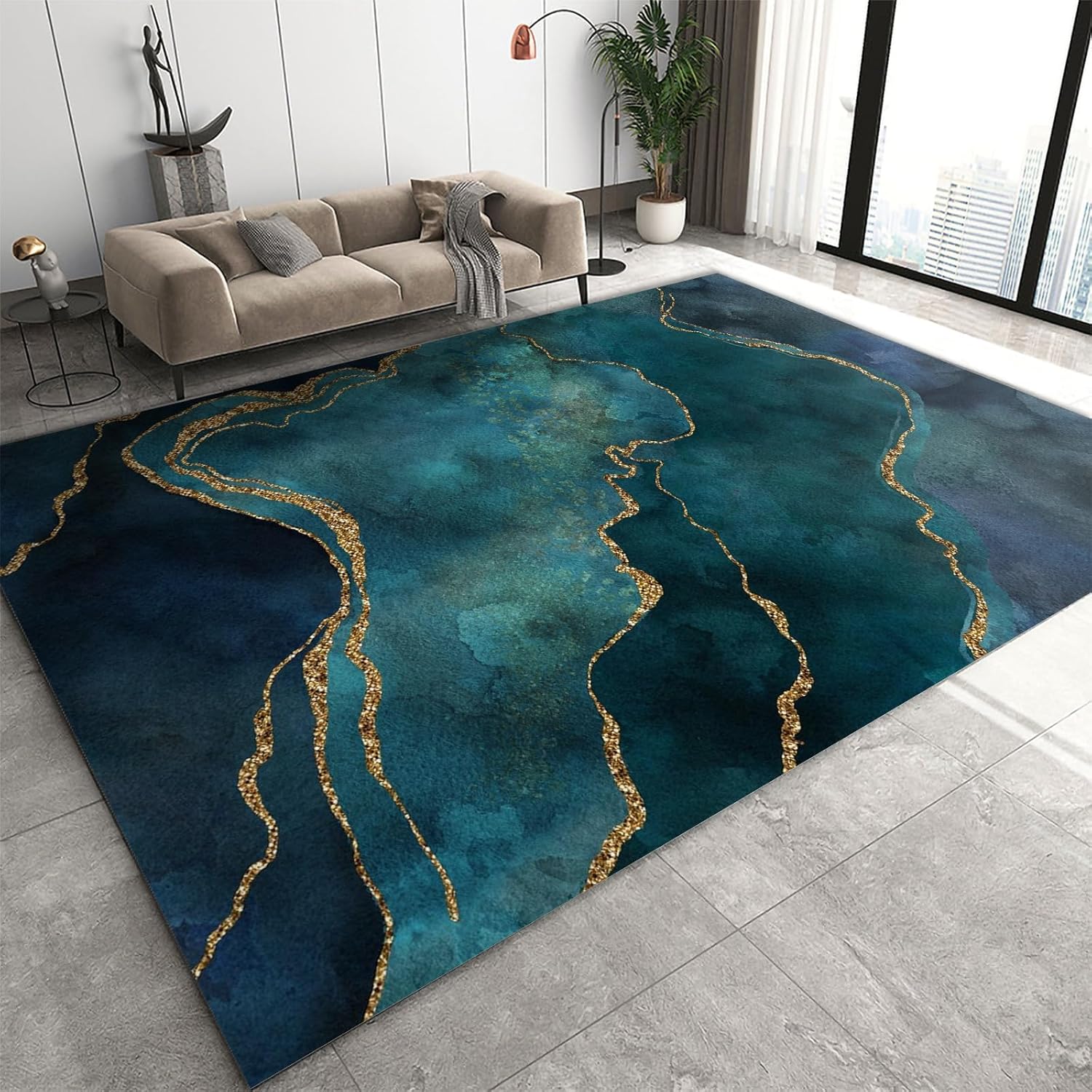 Nordic Marble Area Rugs 2x3, Modern Stylish Black Grey Gilded Marble Area Rugs, Non-Slip Machine Washable Rugs for Living Room Bedroom Dining Room Entryway Hallway Hotel Home Decor