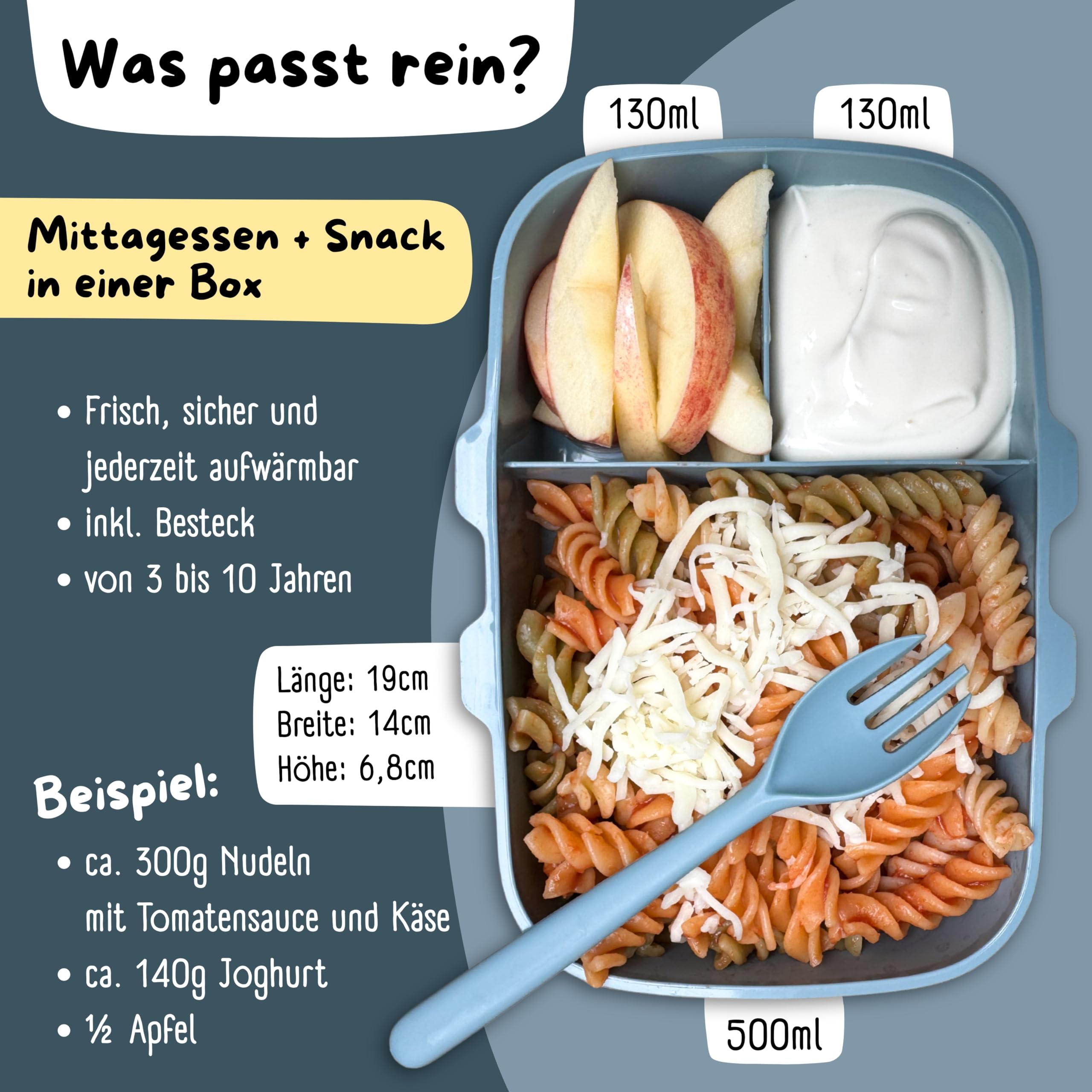 BEARFOOT Brotdose Kinder mit Fächern, auslaufsichere Box (Blau) | BPA-frei, 100% auslaufsicher, Bento Box mit Trennfächern, für Schule & Kindergarten, Mädchen & Jungen