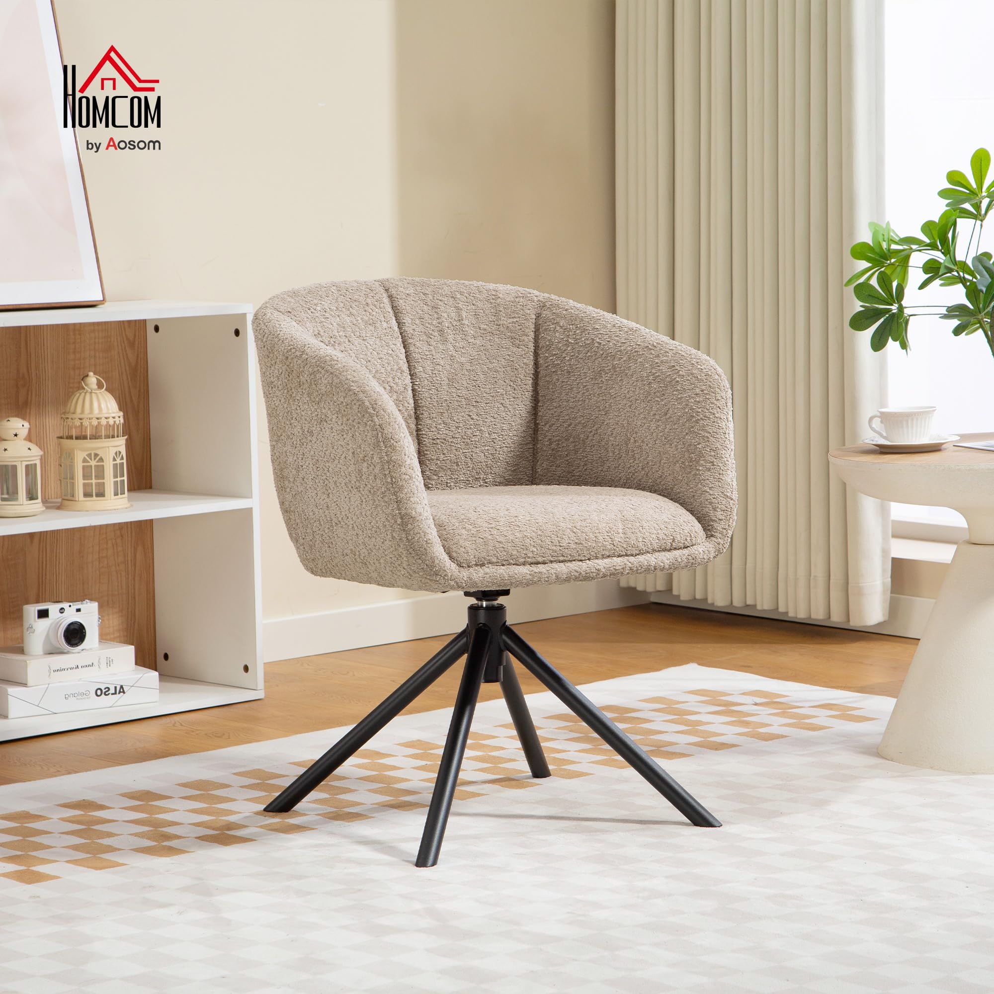 HOMCOM Sessel Wohnzimmer drehbar Loungesessel Relaxsessel mit Metallbeine Lesesessel mit Leinenoptik, Polstersessel für Schlafzimmer Hellbraun