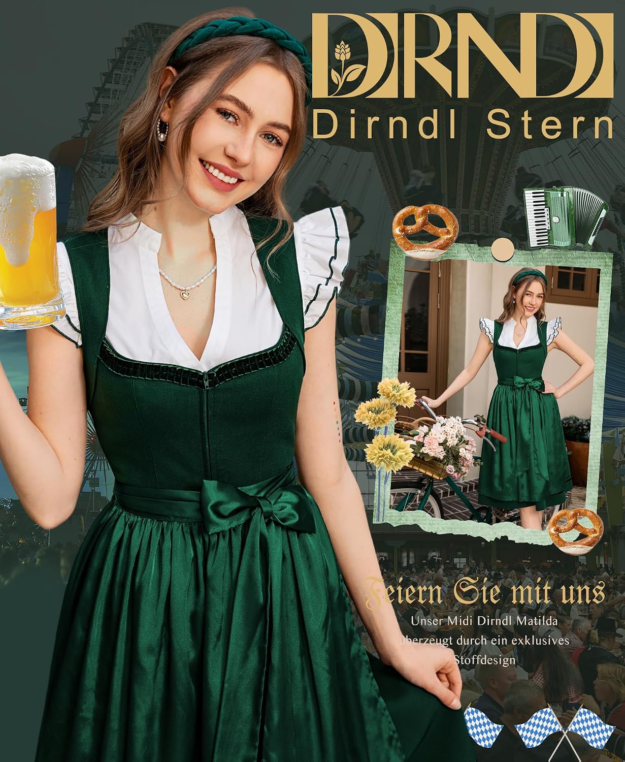 slim fit dress slacks Deep Green Dirndl Dress with Apron main image 0