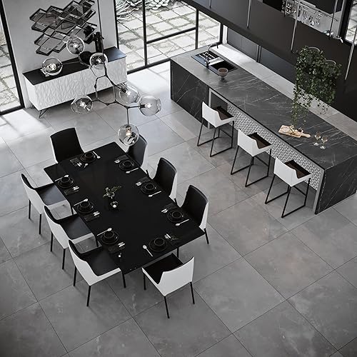 Miniatura 27 de ZURI Helena - Silla de comedor de cuero sintético blanco y negro con patas revestidas en polvo negro Negro/Blanco,Negro /Gris