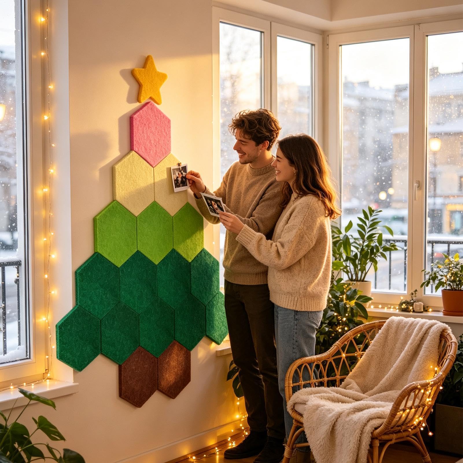 Filcowa choinka na ścianę 130 x 150 cm świąteczna dekoracja ścienna