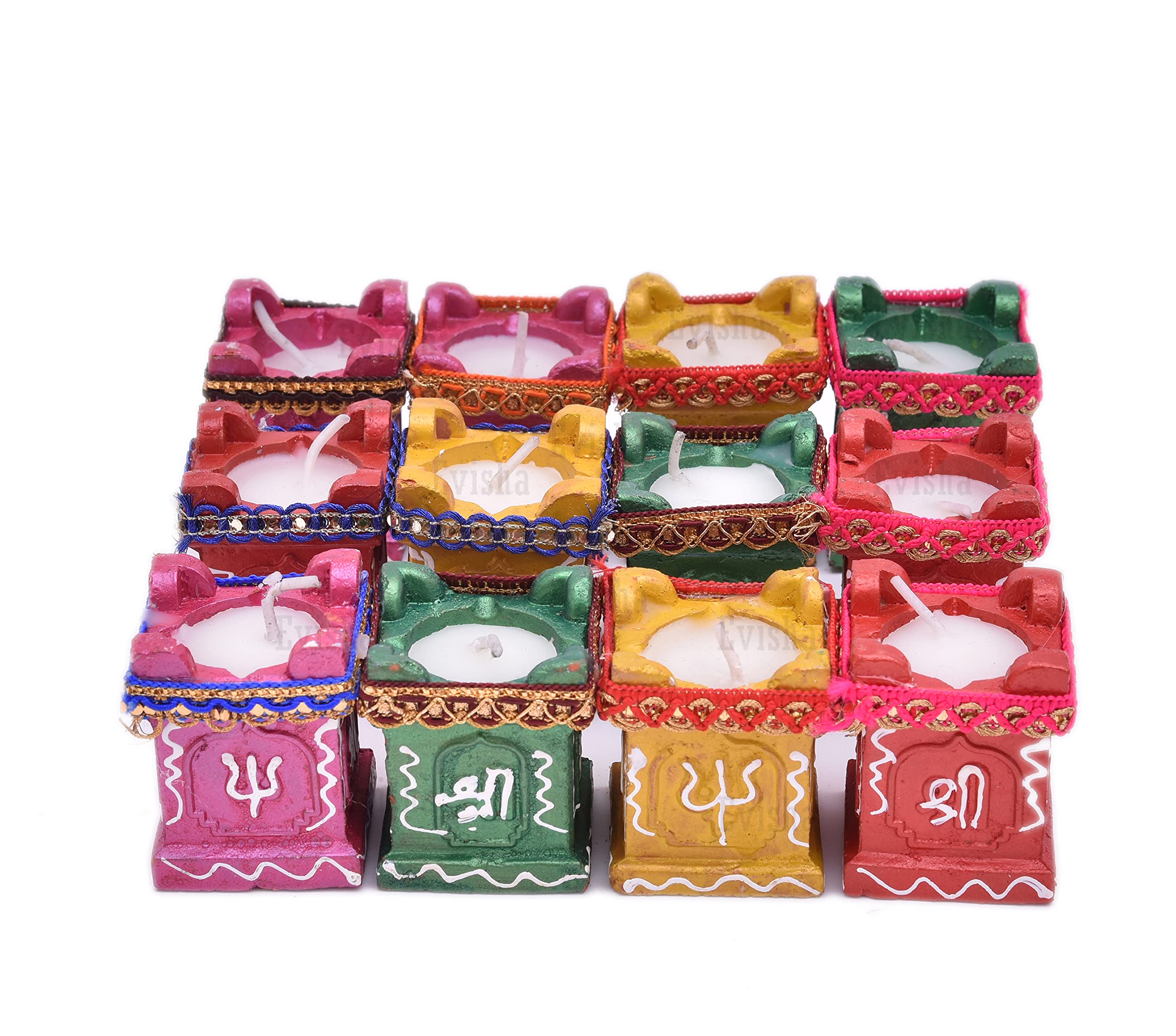 Evisha Small Tulsi Pot Clay Decorative Terracotta Traditional Diya Candle Wax Filled Home Decor Diwali Decoration Lightning Gifting - Handmade Diyas for a Inviting Ambiance - 4 Pcs