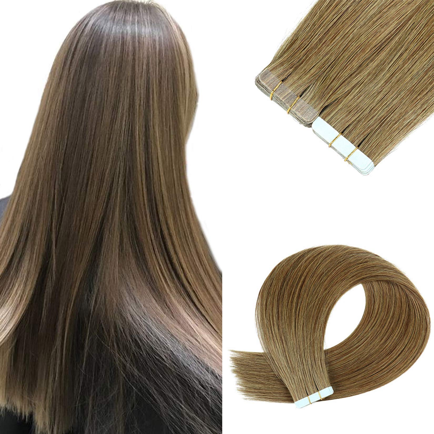 Nastro nelle estensioni dei capelli umani Capelli reali 50g 20pcs Dritto di trama della pelle senza cuciture dritto nelle estensioni dei capelli per le donne,20inch (50cm) 50g