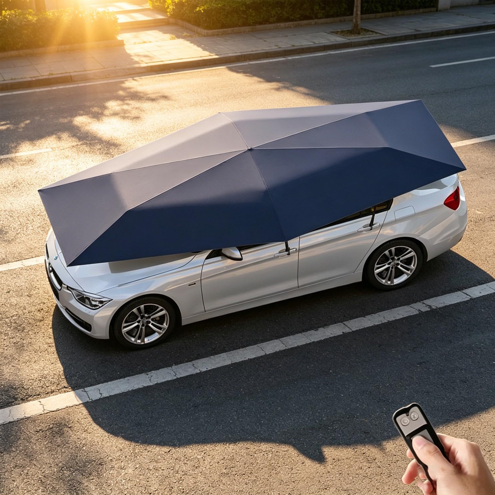 Pvxa Universal Movable Carport Tent, Fully Automatic Car Umbrella with Remote Control, Full Exterior Covers for Ourdoor Car Protection Winter Rain Sun Sedan Blue-5.2M