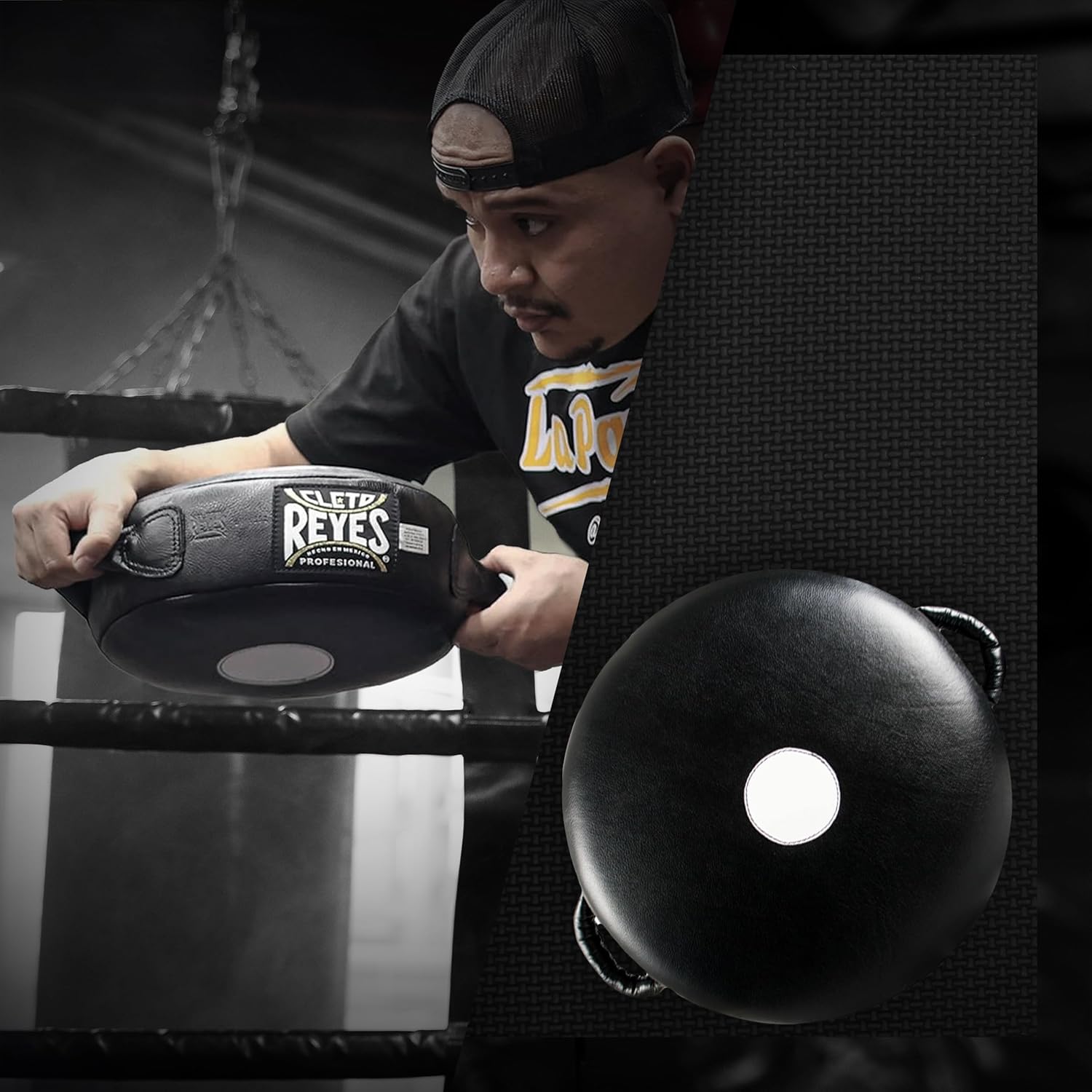CLETO REYES Round Punching Pad Striking Cushion with Handles, Weighted Focus Target Boxing Coaches and Training Equipment, MMA, Kickboxing, Muay Thai, Leather