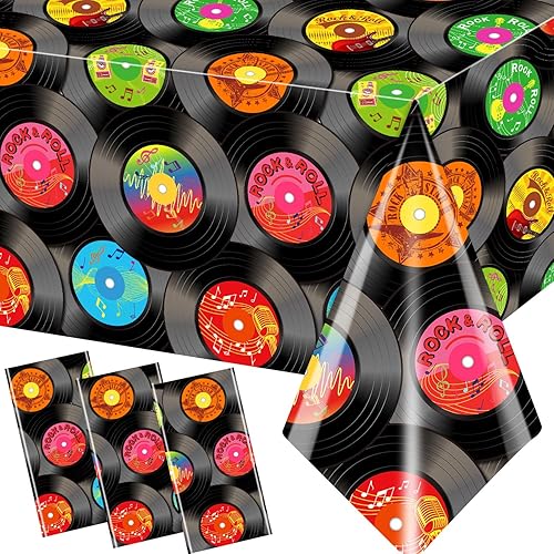 3 manteles de fiesta de rock and roll, decoración de fiesta de música Rock and Roll de los años 50, cubiertas rectangulares de plástico para mesa de