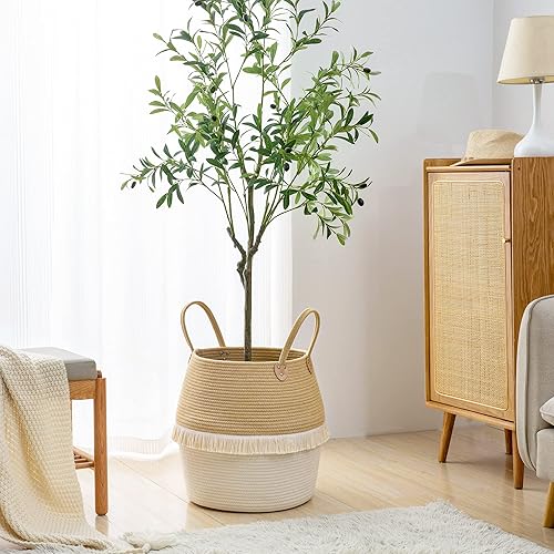 Miniatura 5 de KAKAMAY Cestas tejidas para almacenamiento (17 x 17 pulgadas), canasta grande de cuerda de algodón tejida para bebé, cesta de lavandería plegable,