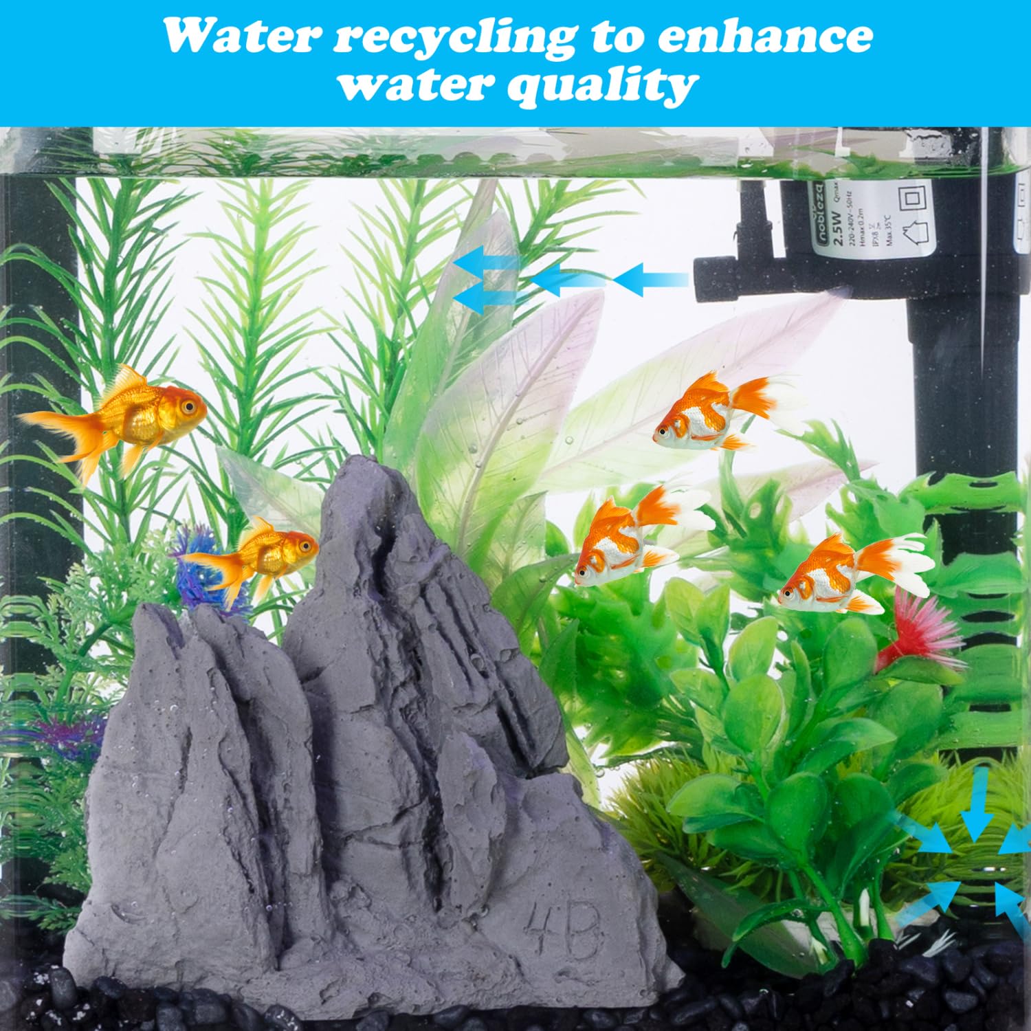 Nobleza - Pompa per Acquario 7L, Pompe ad Acqua Sommergibile (250 L/H, 2.5 W), Pompa per Acquario Acqua Sistemi di Circolazione per Acquario