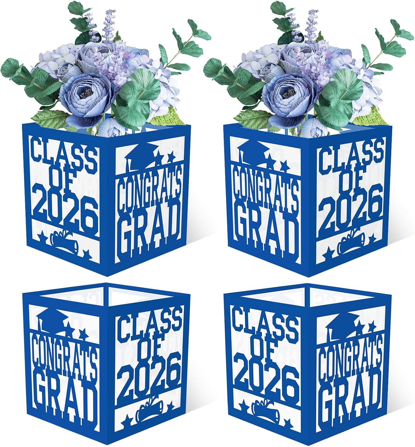 Graduation Table Centerpieces Boxes 2026 Congrats Grad Decor School College Graduation Decorations Class of 2026 Table Centerpieces for Grad Theme Party Decorations Supplies, Set of 4 (Blue)