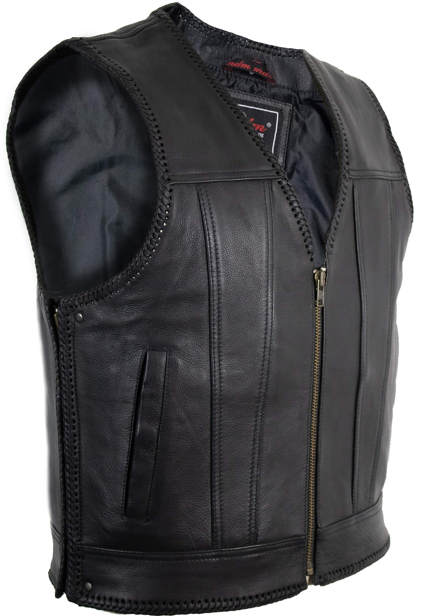 MDM Gilet pelle uomo biker in vera pelle, gilet da moto senza maniche con cerniera, stile chopper classico, perfetto per patch, club biker e moto custom