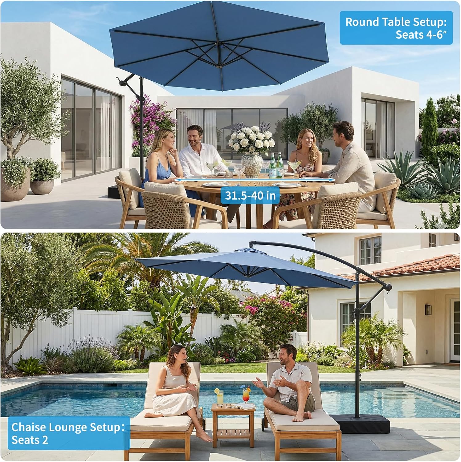 10ft Cantilever Offset Patio Umbrella with Base, Large Outdoor Patio Umbrella, 360° Rotation & Easy Tilt Adjustment, UV Protection Waterproof Patio Umbrellas for Backyard, Garden, Patio, Deck, Pool