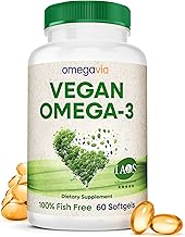 OmegaVia Vegan Omega 3 Supplement, Algae Omega 3 Fish Oil Alternative, 300mg Vegan DHA Fatty Acids, Plant Based, Planet and Ocean Friendly, IAOS 5 Star Tested, 60 Softgels