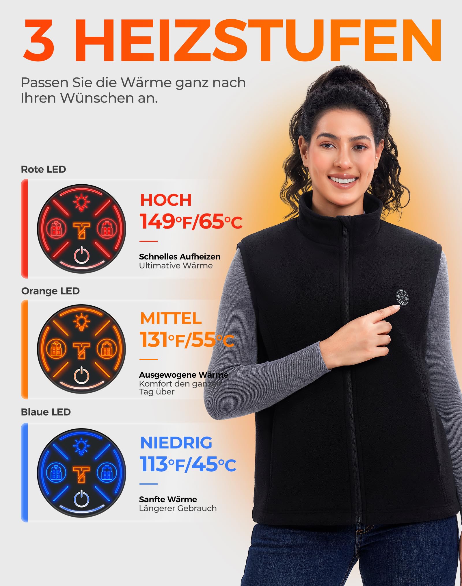 Gilet riscaldante da donna in pile con power bank da 16000 mAh