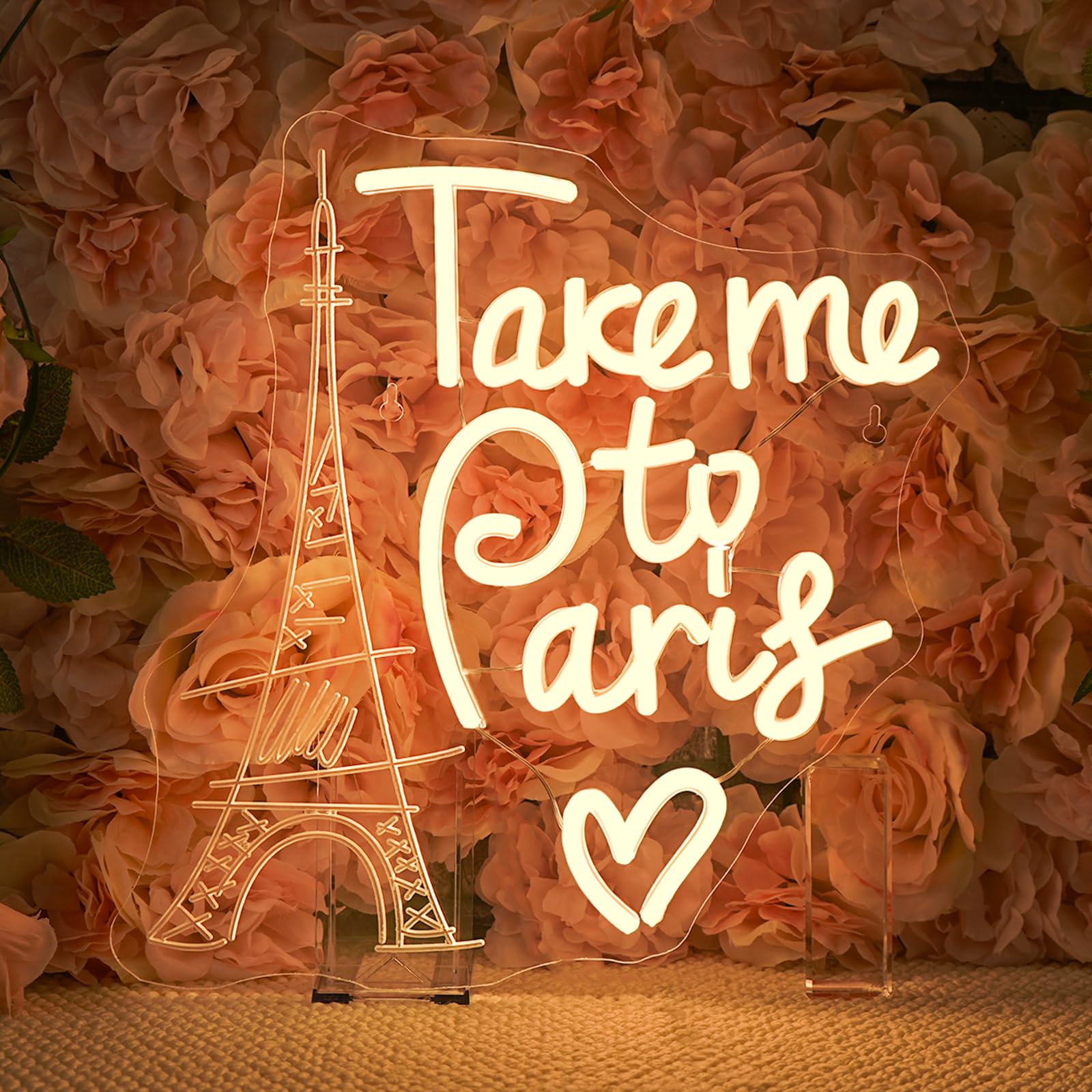 Take Me to Paris Neon Sign for Wall Decor Eiffel Tower Carving Pattern USB Powered Dimmable LED Light up Sign for Wedding Home Party Gifts French Culture Lovers