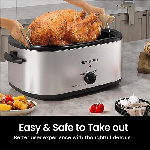 Miniatura 5 de Horno rostizador eléctrico, con tapa y autohumectante, con descongelado y mantenimiento de calor, temperatura ajustable, bandeja y rejilla