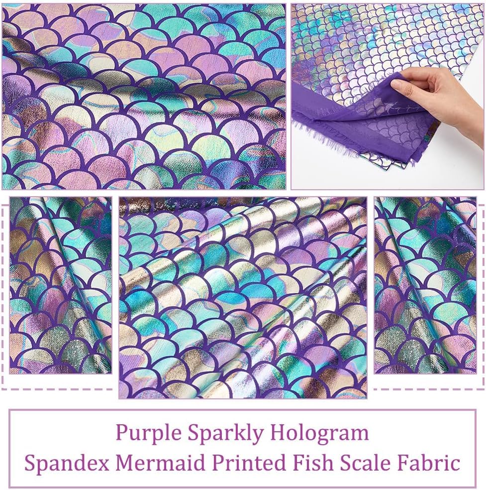 FINGERINSPIRE Mermaid Scales Sparkly Purple Hologram Spandex Fish Scale Fabric - Image 3