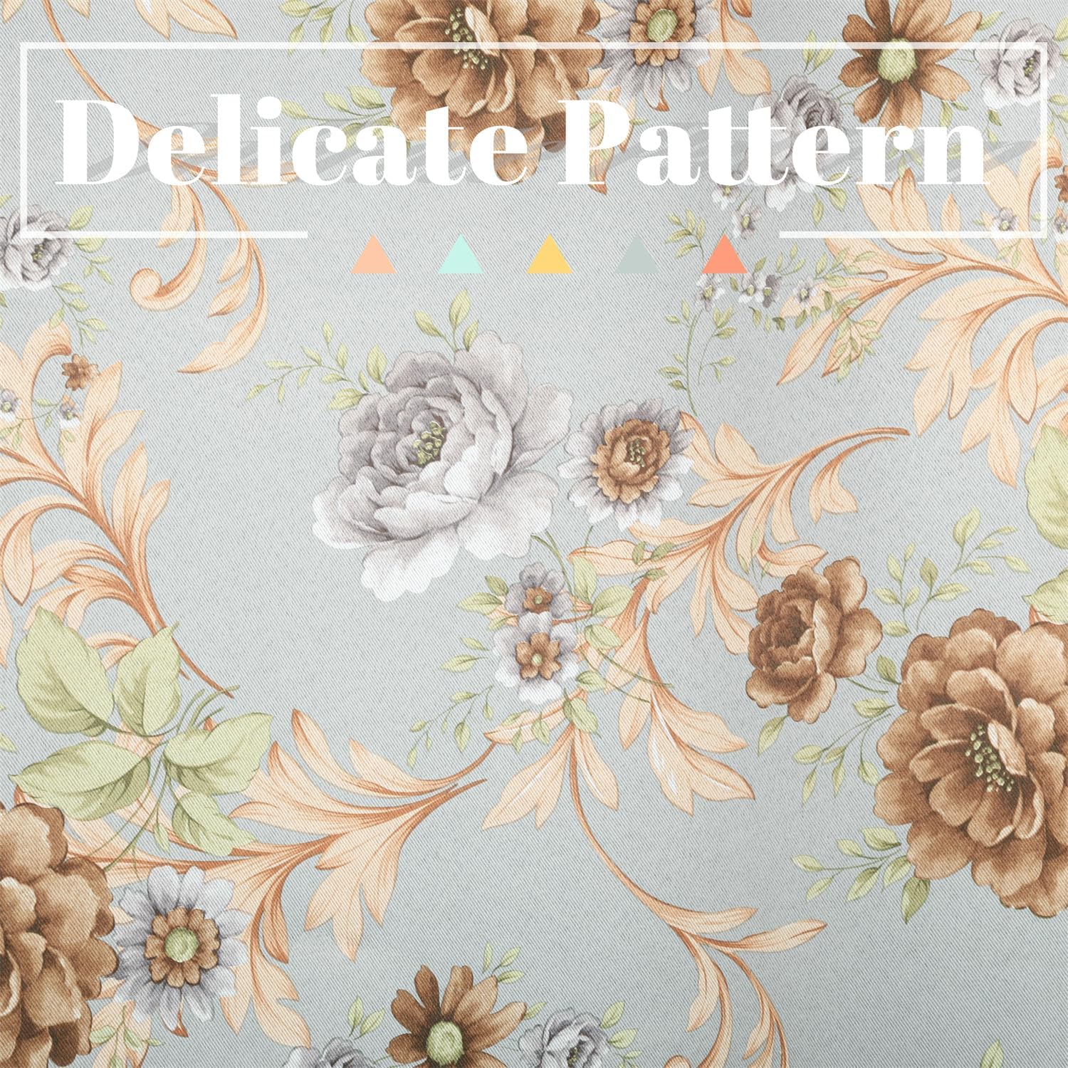 Blackout Curtains 54 Inch Long Farmhouse Floral Grommets Thermal Insulated Curtain Kids Room Bedroom Drapes, 2 Panels Blue Grey