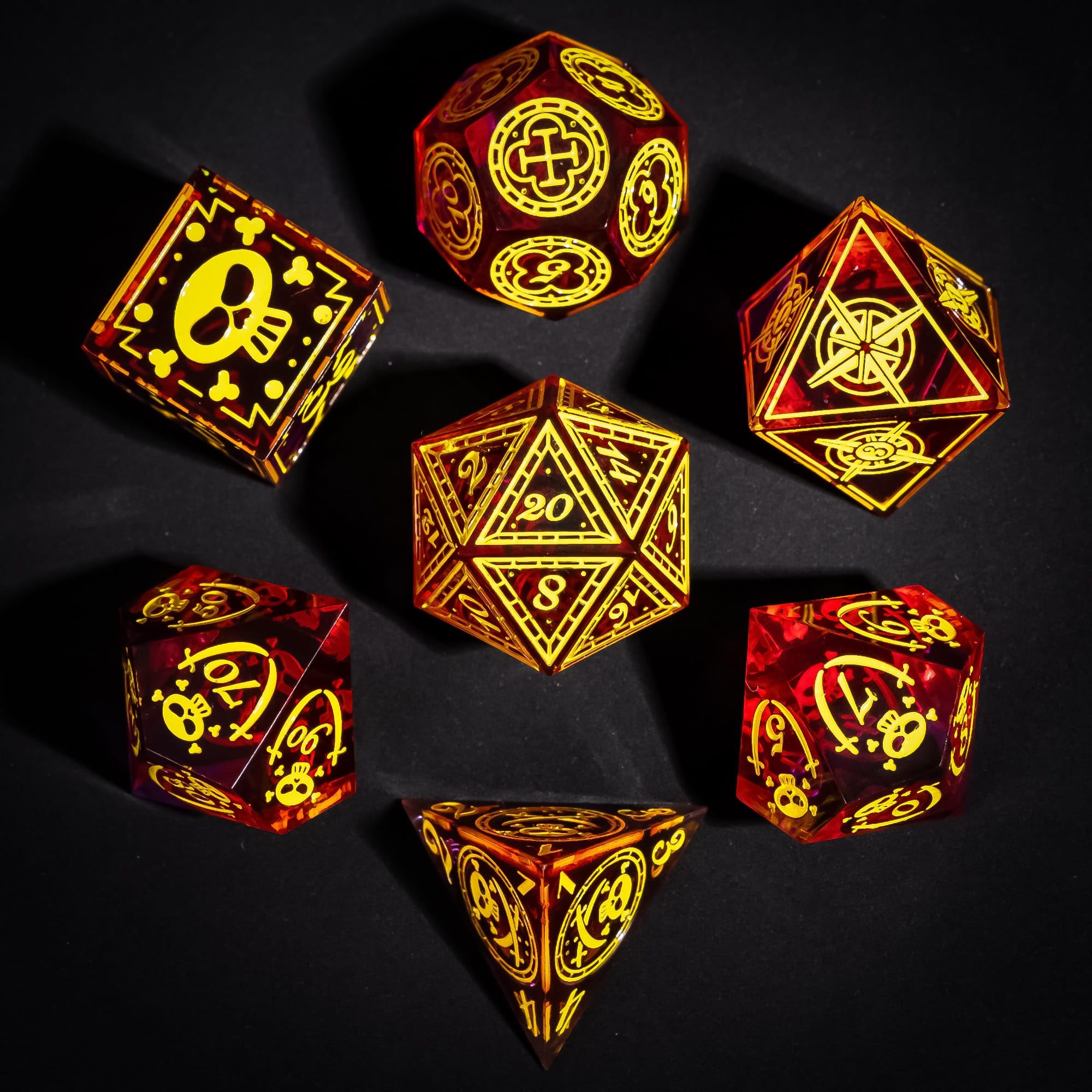 Cusdie 7-Piece Sharp Edges DND Dice Set with Pirate Design - Perfect for Tabletop RPGs Board Games Gifting and Collecting(Red w/Yellow Pirate Pattern) â image 1