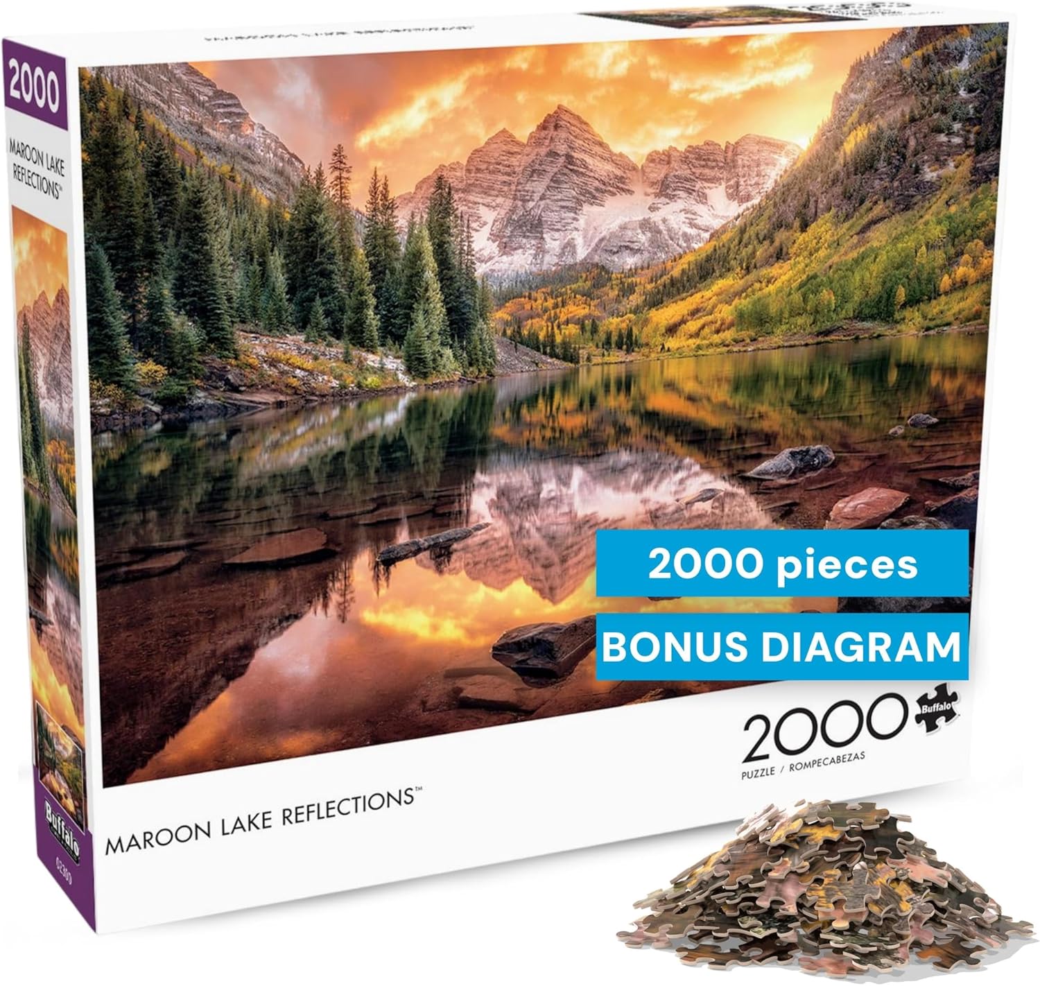 Buffalo Games - Maroon Lake Reflections - Joshua Snow - 2000 Piece Jigsaw Puzzle for Adults - Scenic Nature Puzzle, Challenging Mountain Landscape, Bonus Poster Included, Finished Size 38.50 x 26.50
