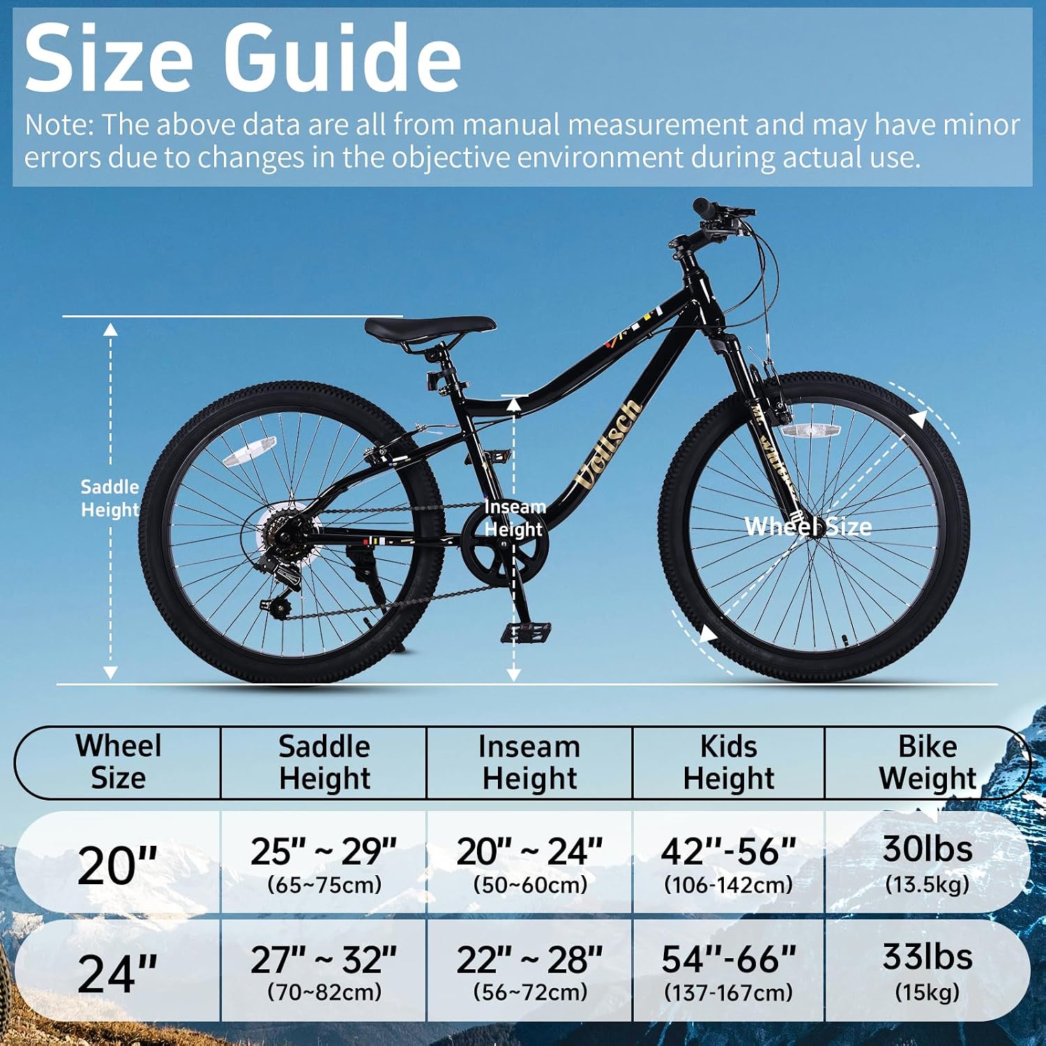vollsch 20 24 Inch Kids Mountain Bike for 6-15 Years Old Boys Girls Teens 6-Speed Child MTB Bicycle with Front Suspension Fork, Dual V-Brakes, Multiple Colors