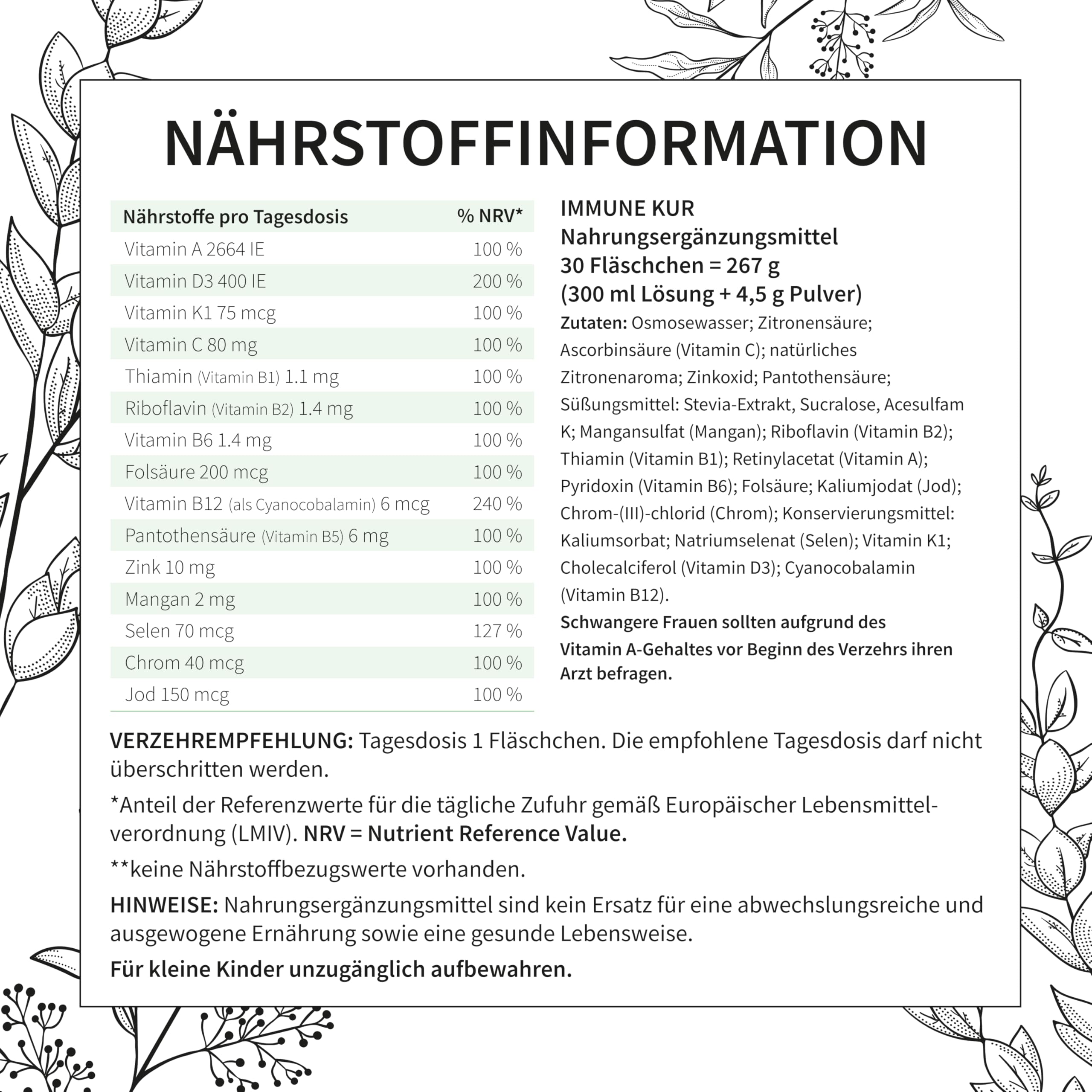 IMMUN KUR - Immunsystem stärken mit basics - Monatskur, 30 x 10ml Fläschchen - Hochdosiert, Kombination aus 15 Mikronährstoffen. Ohne unerwünschte Zusätze - Vegan - Laborgeprüft